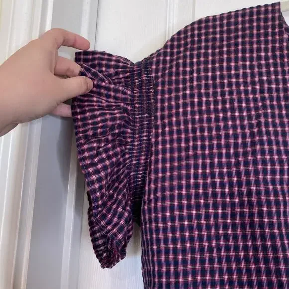 MADEWELL Flutter-Sleeve Side-Tie Wrap Top in Plaid Burnished Rose Size Medium - Picture 5 of 9